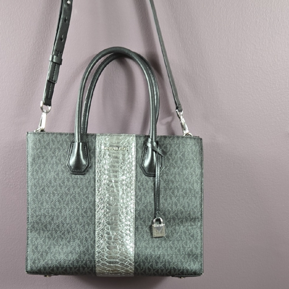 Michael Kors Metallic Silver and Black Satchel